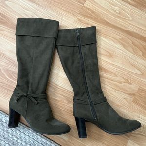 Olive Green Suede like boots, size 5.5